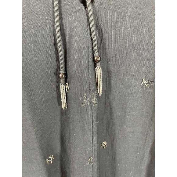 Zara Embroidered Beaded V-Neck Black Pullover Midi Dress Fringe Limited Edition - Picture 6 of 11